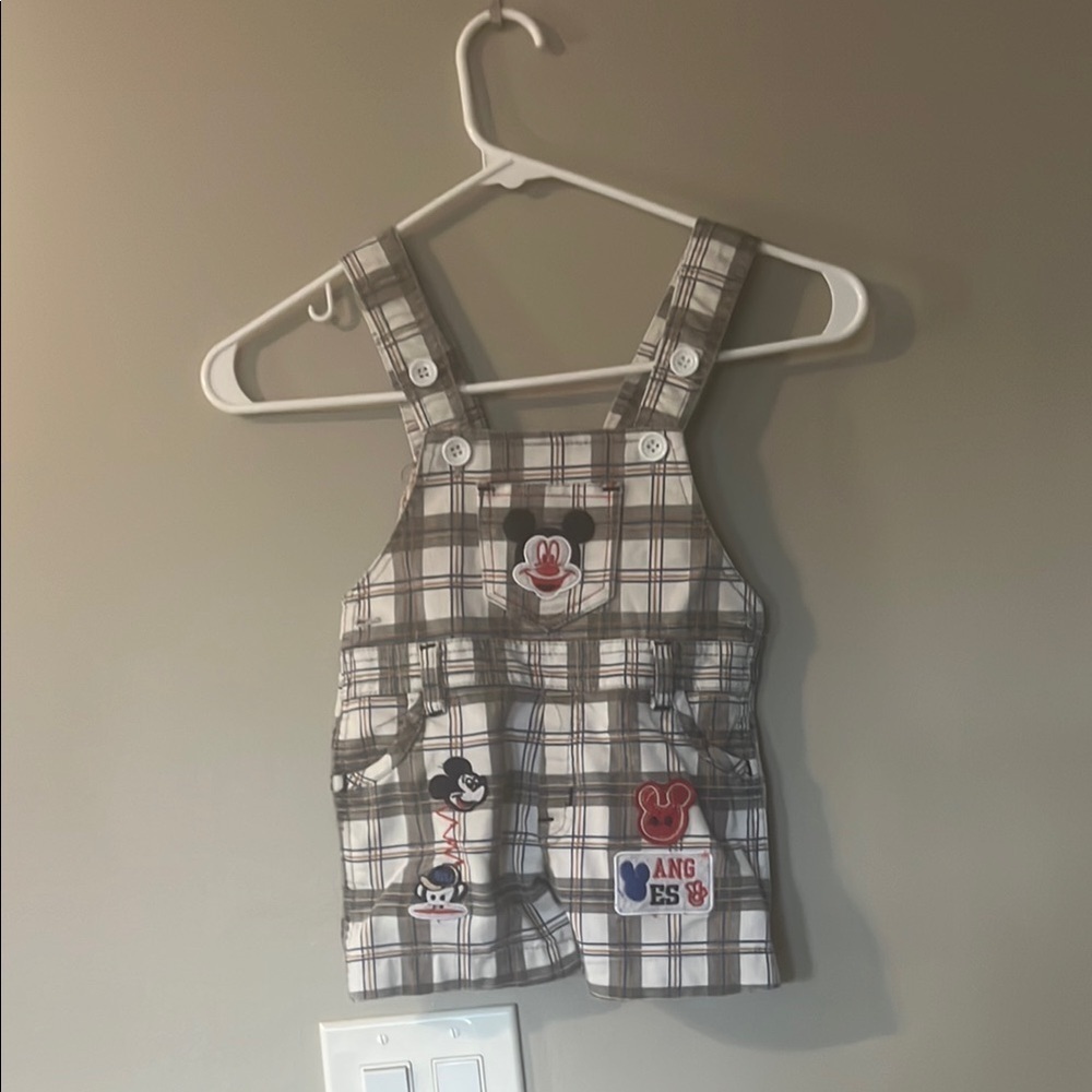 Plaid Overalls with Mickey Mouse Patches